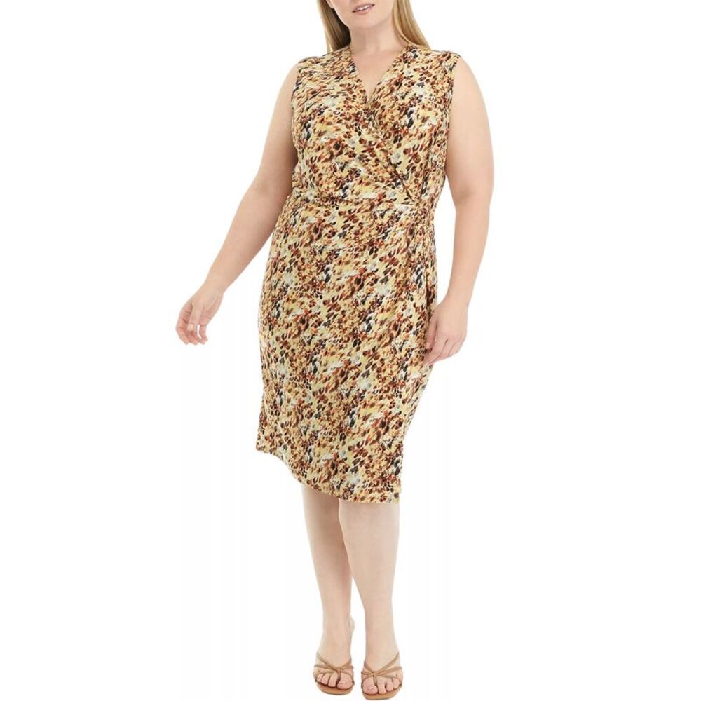 Kasper Womens Naomi Signature Wrap Dress 24W Vanilla Ice Multi Leopard - NWT $99